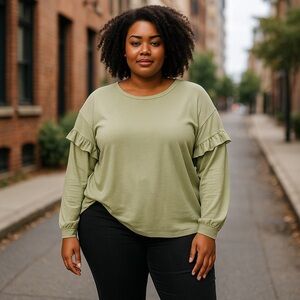 RETHM+ Sage Green Ruffle Sleeve Long Sleeve Top – Women’s Plus size 3XL